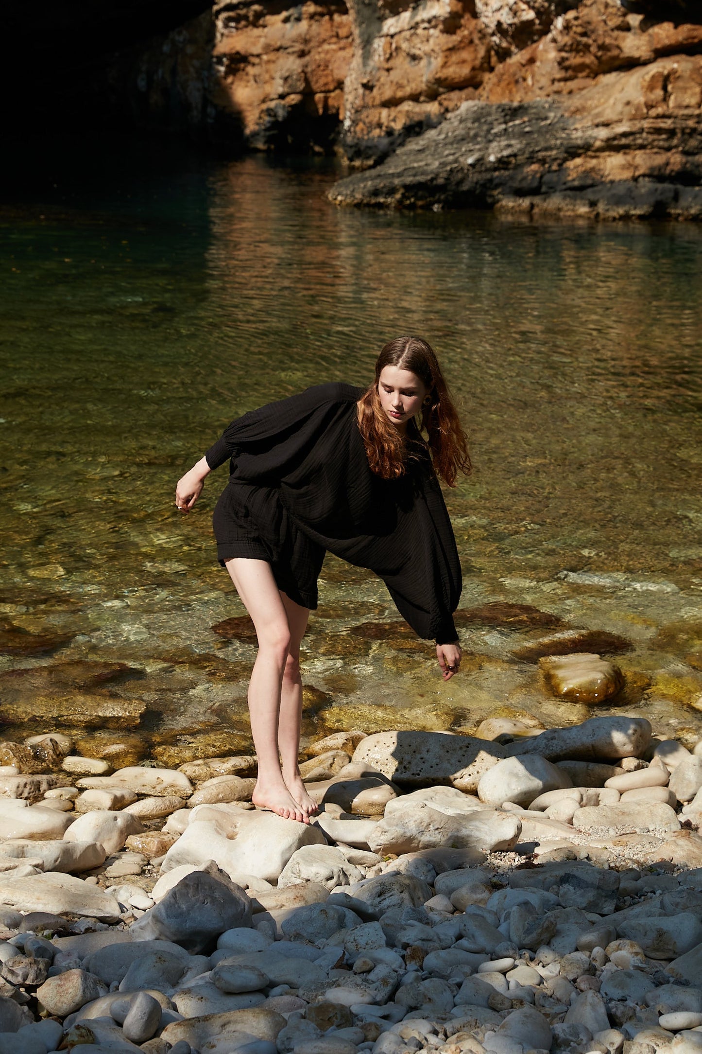 Cuffed Black Muslin Crop