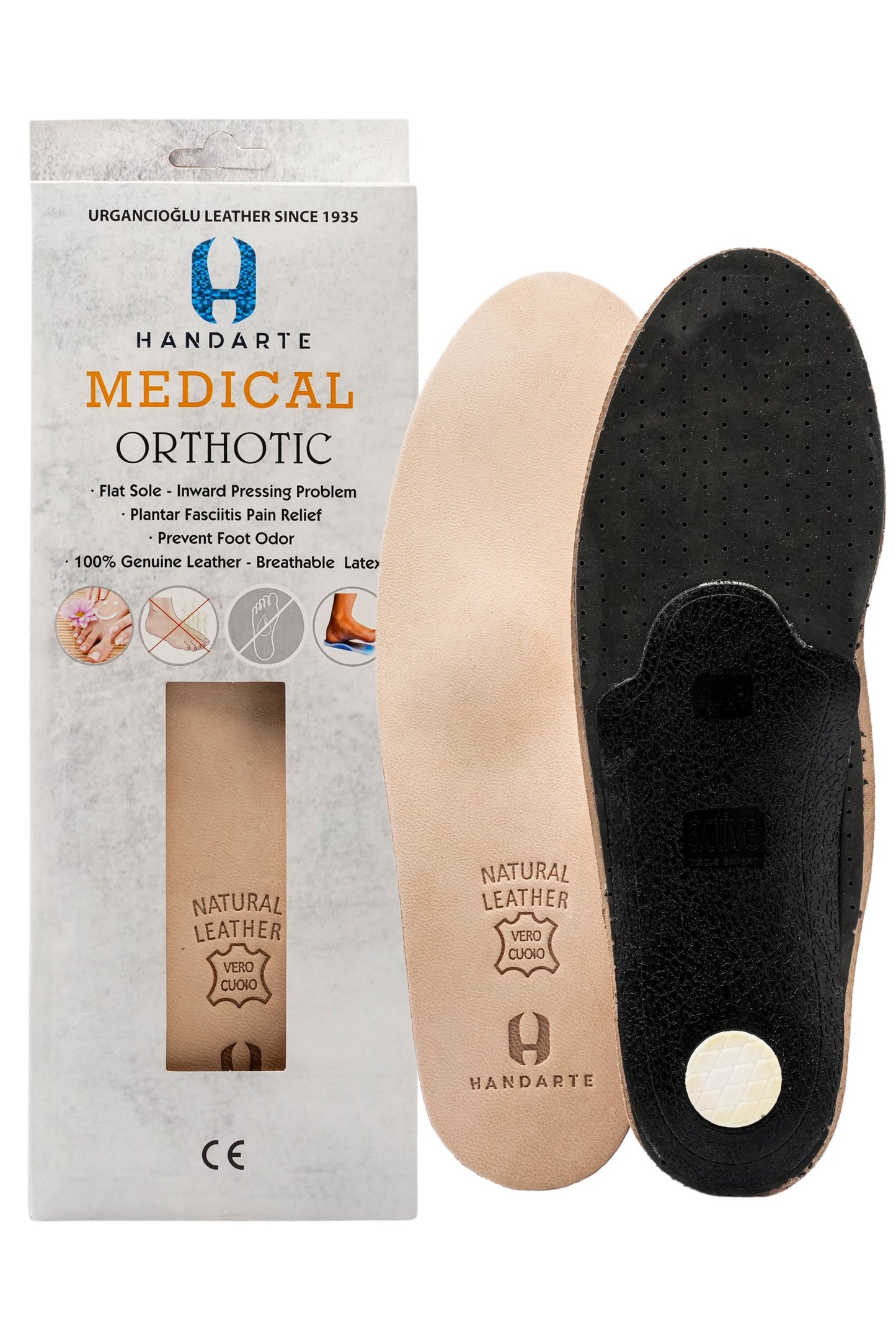 Medical Orthotic Leather Insole with Arch Support | Handarte®