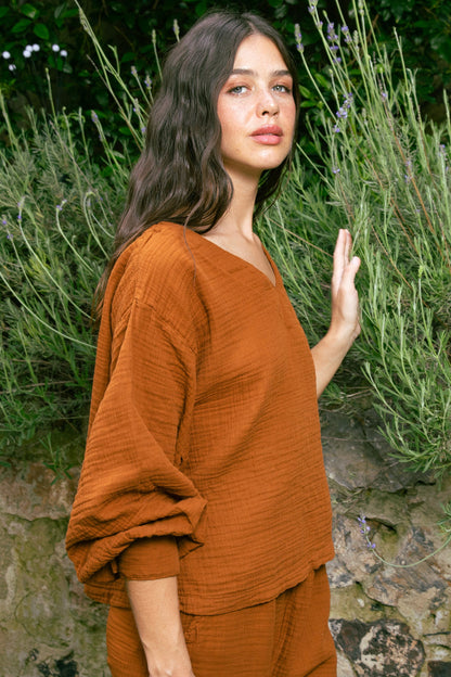 Cinnamon V Neck Lodos Top