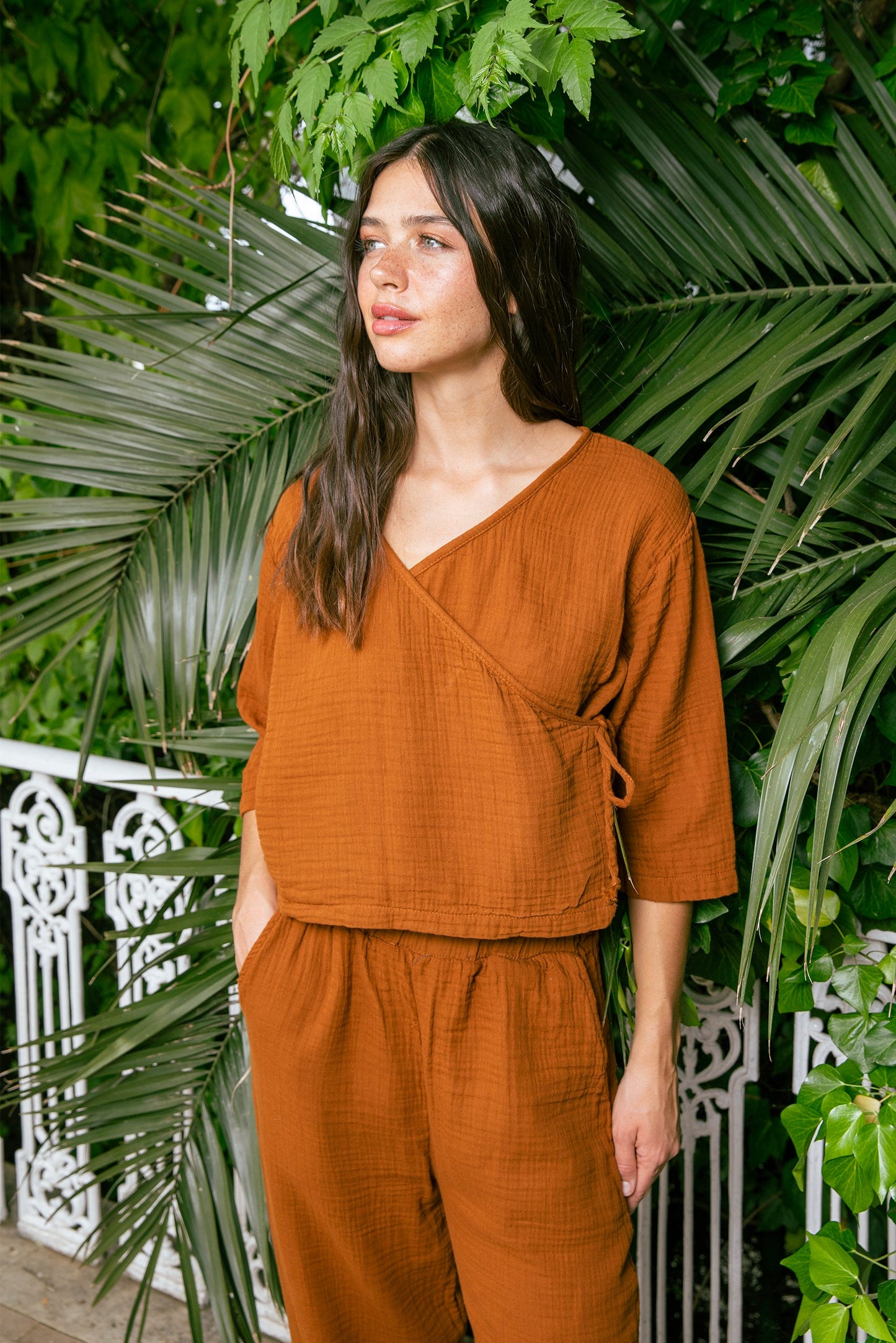 Cinnamon Muslin Wrap Top