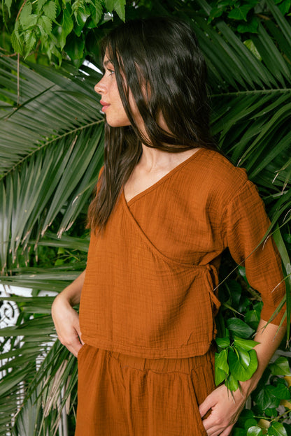 Cinnamon Muslin Wrap Top