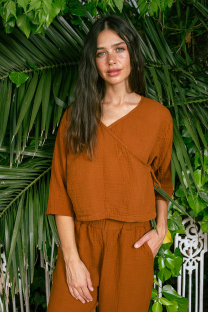 Cinnamon Muslin Wrap Top